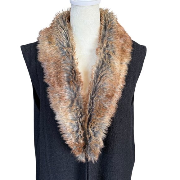 Nine West XL black wool with faux fir trim sleeveless midi length wool coat - Picture 5 of 12